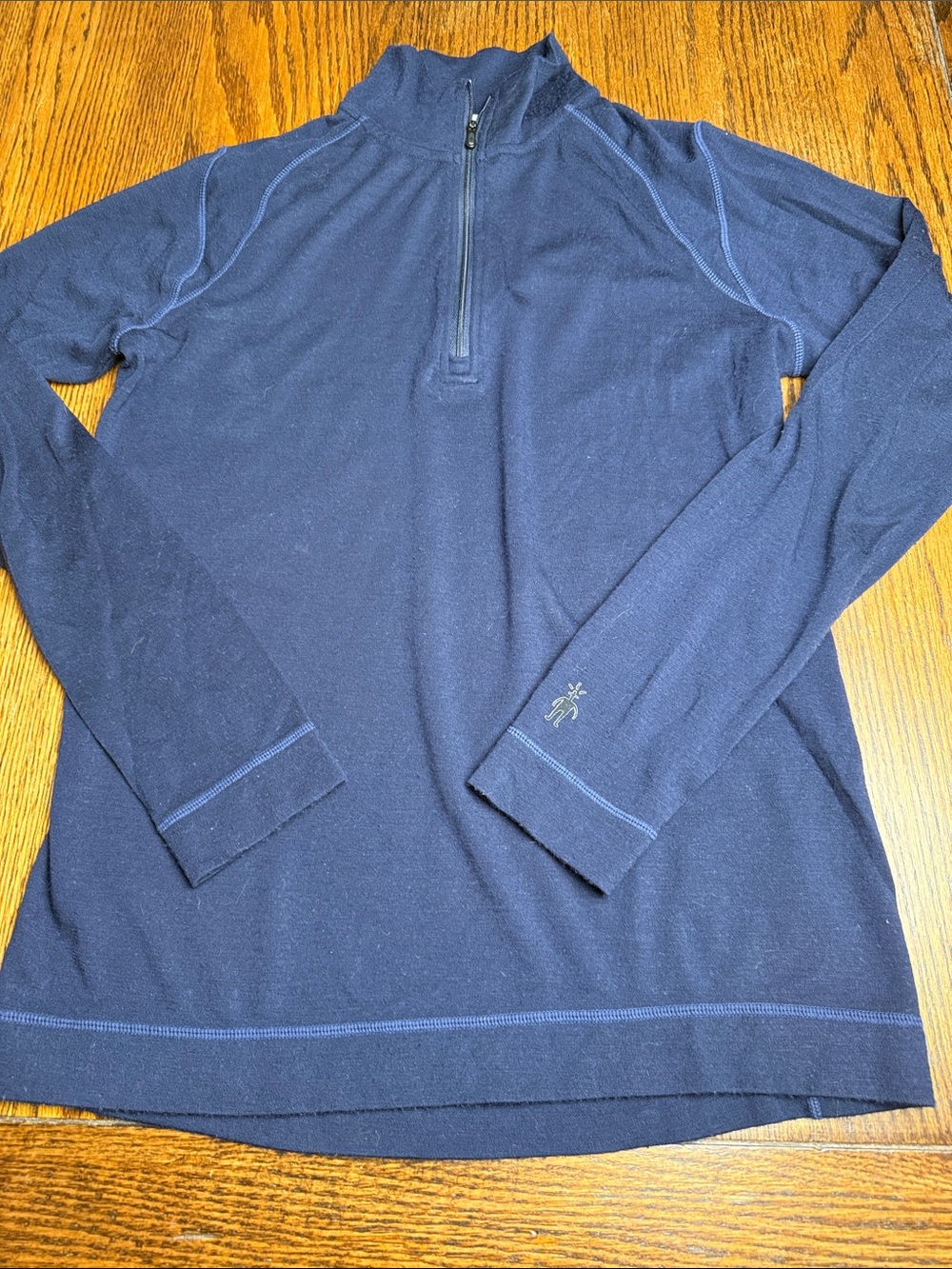 Smartwool Men’s 100% Merino Wool Quarter Zip Base Layer Navy Medium